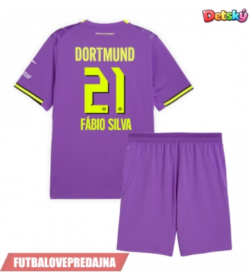 Lacne Dětský Futbalové dres Borussia Dortmund Fabio Silva #21 2026-27 Krátky Rukáv - Tretina (+ trenírky)